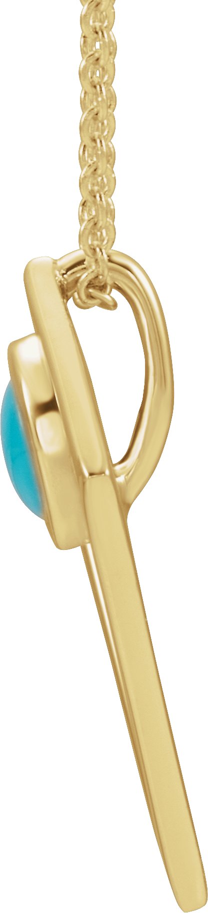 14K Gold Round Natural Turquoise Cabochon Pyramid Necklace or Pendant - Yellow Gold - view 2