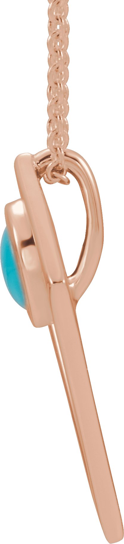 14K Gold Round Natural Turquoise Cabochon Pyramid Necklace or Pendant - Rose Gold - view 2
