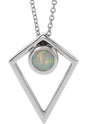 Platinum Round Natural White Opal Cabochon Pyramid Necklace or Pendant