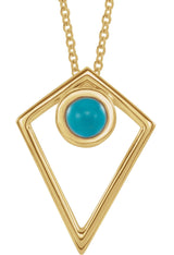 14K Gold Round Natural Turquoise Cabochon Pyramid Necklace or Pendant - Yellow Gold