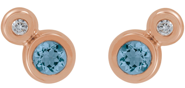 14K Gold Round Natural Aquamarine Accented Bezel-Set Earrings – 3-5mm Stones - Rose Gold - view 4