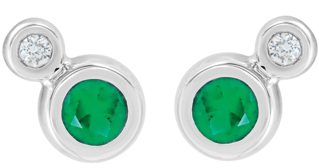 Platinum Round Natural Emerald Accented Bezel-Set Earrings – 3-5mm Stones - view 4