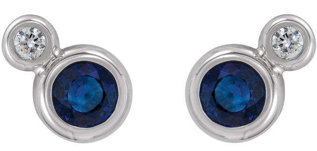 14K Gold Round Natural Blue Sapphire Accented Bezel-Set Earrings – 3-5mm Stones - White Gold - view 4