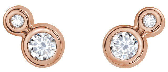 14K Gold Round Natural Diamond Accented Bezel-Set Earrings – 3-5mm Stones - Rose Gold - view 4