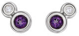 14K Gold Round Natural Amethyst Accented Bezel-Set Earrings – 3-5mm Stones - White Gold - view 4