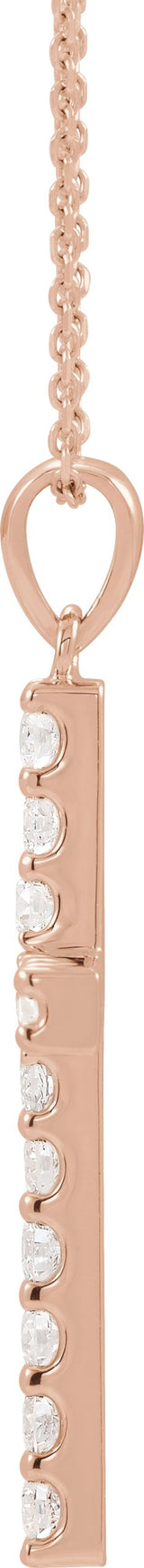 14K Gold Round Natural Diamond Accented Cross Necklace or Pendant - Rose Gold - view 6