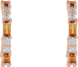 14K Gold Straight Baguette Natural Citrine Accented Hoop Earrings - Rose Gold - view 4