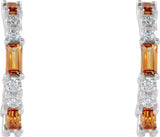 14K Gold Straight Baguette Natural Citrine Accented Hoop Earrings - White Gold - view 4