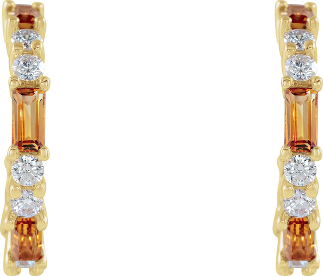 14K Gold Straight Baguette Natural Citrine Accented Hoop Earrings - Yellow Gold - view 4