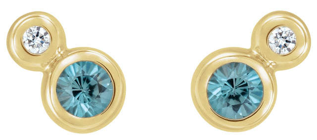 14K Gold Round Natural Blue Zircon Accented Bezel-Set Earrings – 3-5mm Stones - Yellow Gold - view 4