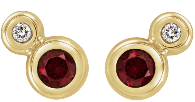 14K Gold Round Natural Mozambique Garnet Accented Bezel-Set Earrings – 3-5mm Stones - Yellow Gold - view 4