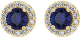 14K Gold Natural Blue Sapphire Round 4-Prong Halo-Style Earrings – 3-8mm Stones - Yellow Gold - view 6