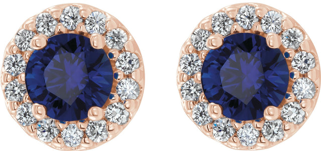 14K Gold Natural Blue Sapphire Round 4-Prong Halo-Style Earrings – 3-8mm Stones - Rose Gold - view 6