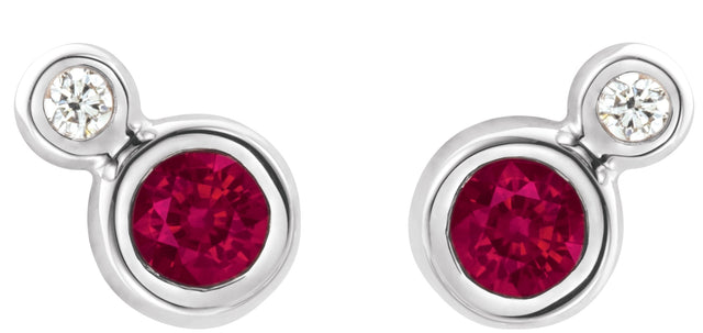 Platinum Round Lab-Grown Ruby Accented Bezel-Set Earrings – 3-5mm Stones - view 5