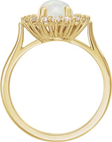 14K Gold Oval Natural White Ethiopian Opal & Natural Diamond Halo-Style Cabochon Ring - Yellow Gold - view 2