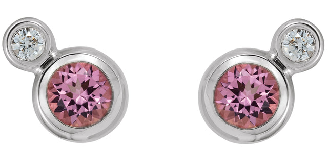 14K Gold Round Natural Pink Tourmaline Accented Bezel-Set Earrings – 3-5mm Stones - White Gold - view 4