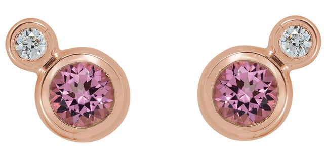 14K Gold Round Natural Pink Tourmaline Accented Bezel-Set Earrings – 3-5mm Stones - Rose Gold - view 4