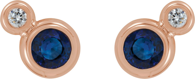 14K Gold Round Lab-Grown Blue Sapphire Accented Bezel-Set Earrings – 3-5mm Stones - Rose Gold - view 4