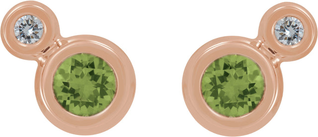 14K Gold Round Natural Peridot Accented Bezel-Set Earrings – 3-5mm Stones - Rose Gold - view 5