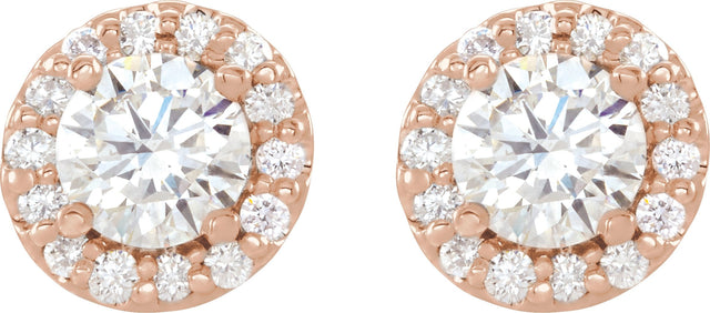 14K Gold Natural Diamond Round 4-Prong Halo-Style Earrings – 4-6mm Stones - Rose Gold - view 6