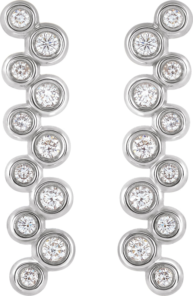 14K Gold Round Natural Diamond Bezel-Set Bar Earrings II - White Gold - view 5