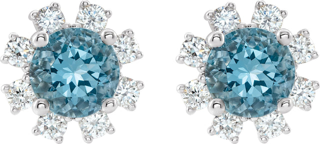 Platinum Natural Blue Zircon Round 4-Prong Halo-Style Earrings - view 4