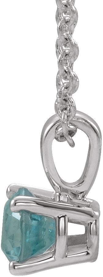 14K Gold Round Natural Blue Zircon Birthstone Necklace or Pendant - White Gold - view 4