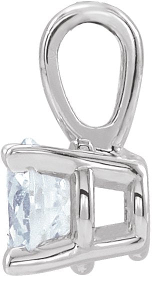 14K Gold Round Natural White Sapphire Birthstone Necklace or Pendant - White Gold - view 4