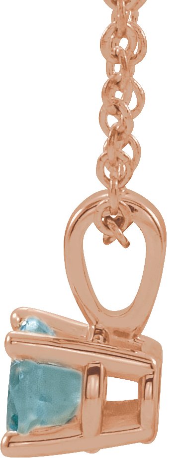 14K Gold Round Natural Aquamarine Birthstone Necklace or Pendant - Rose Gold - view 4