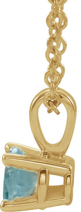 14K Gold Round Natural Aquamarine Birthstone Necklace or Pendant - Yellow Gold - view 4