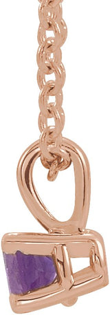 14K Gold Round Natural Amethyst Birthstone Necklace or Pendant - Rose Gold - view 4