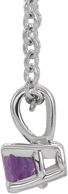14K Gold Round Natural Amethyst Birthstone Necklace or Pendant - White Gold - view 4
