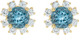 14K Gold Natural Blue Zircon Round 4-Prong Halo-Style Earrings - Yellow Gold - view 4