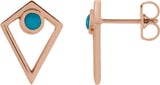 14K Gold Round Natural Turquoise Cabochon Pyramid Earrings - Rose Gold