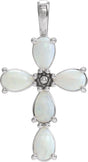 14K Gold Pear Natural White Opal Beaded Cross Necklace or Pendant - White Gold
