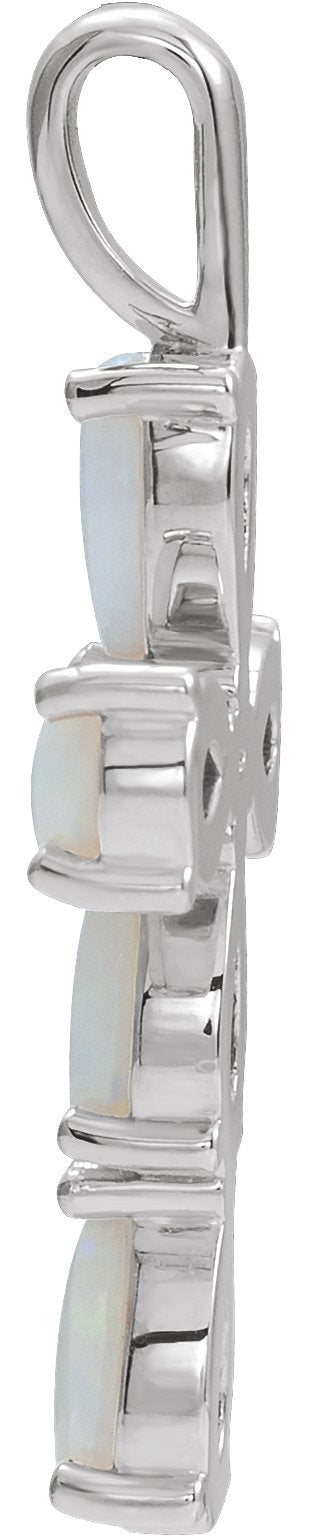 Platinum Pear Natural White Opal Beaded Cross Necklace or Pendant - view 2