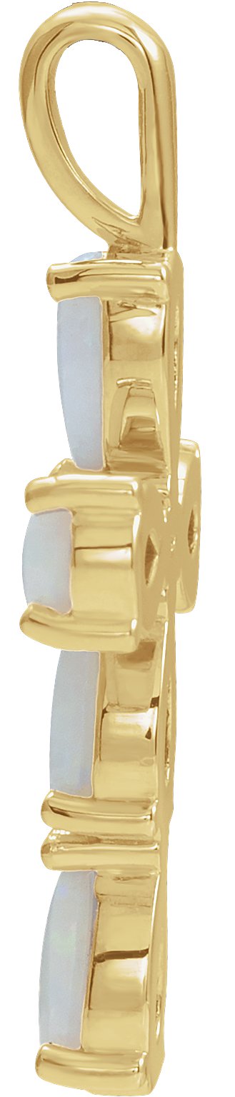 14K Gold Pear Natural White Opal Beaded Cross Necklace or Pendant - Yellow Gold - view 2