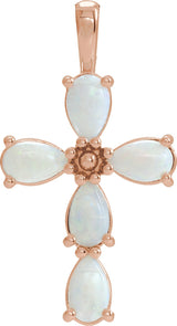 14K Gold Pear Natural White Opal Beaded Cross Necklace or Pendant - Rose Gold
