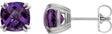 Platinum Natural Amethyst Cushion Double Claw-Prong Stud Earrings