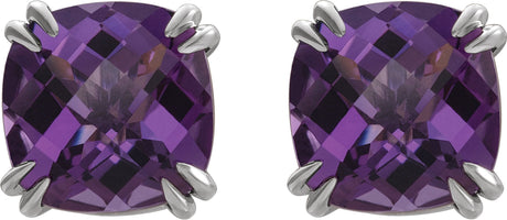 Platinum Natural Amethyst Cushion Double Claw-Prong Stud Earrings - view 2