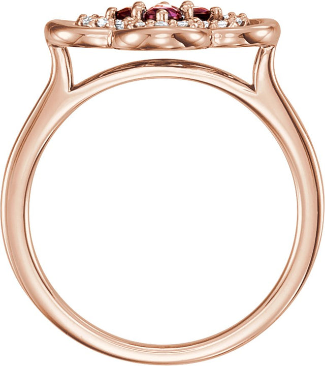 14K Gold Round Natural Mozambique Garnet Clover Ring - Rose Gold - view 4