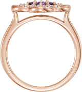 14K Gold Round Natural Amethyst Clover Ring - Rose Gold - view 4