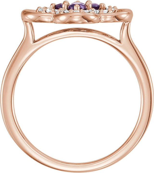 14K Gold Round Natural Amethyst Clover Ring - Rose Gold - view 4