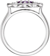 14K Gold Round Natural Amethyst Clover Ring - White Gold - view 4
