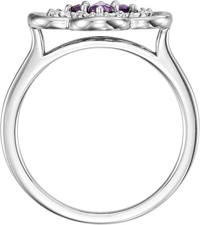 14K Gold Round Natural Amethyst Clover Ring - White Gold - view 4