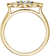 14K Gold Round Natural Aquamarine Clover Ring - Yellow Gold - view 4