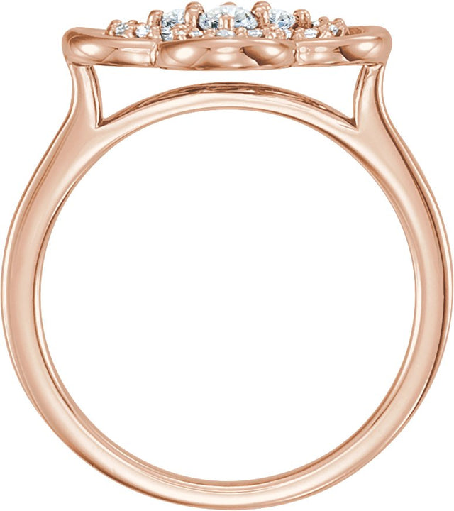 14K Gold Round Natural Diamond Clover Ring - Rose Gold - view 4