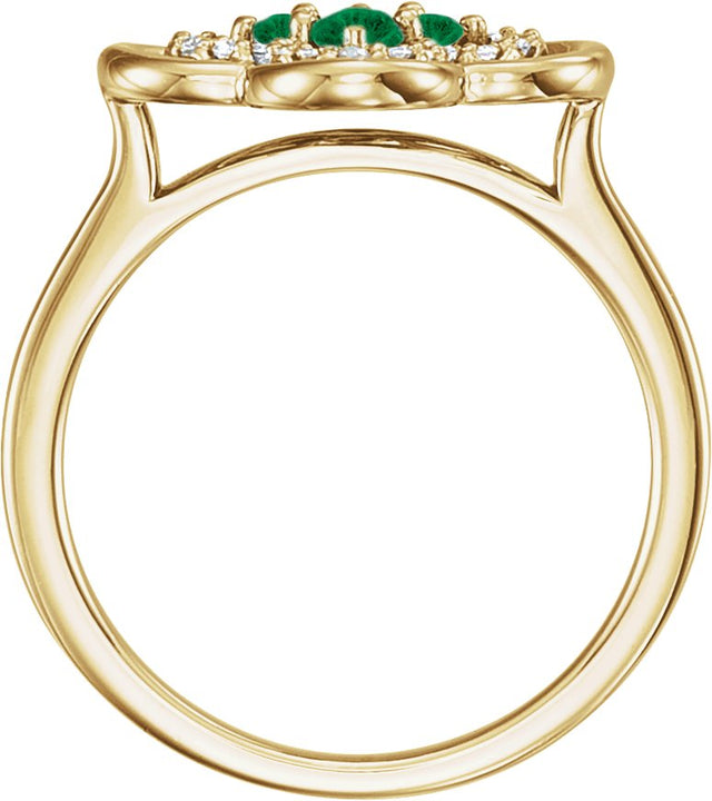 14K Gold Round Lab-Grown Emerald Clover Ring - Yellow Gold - view 4