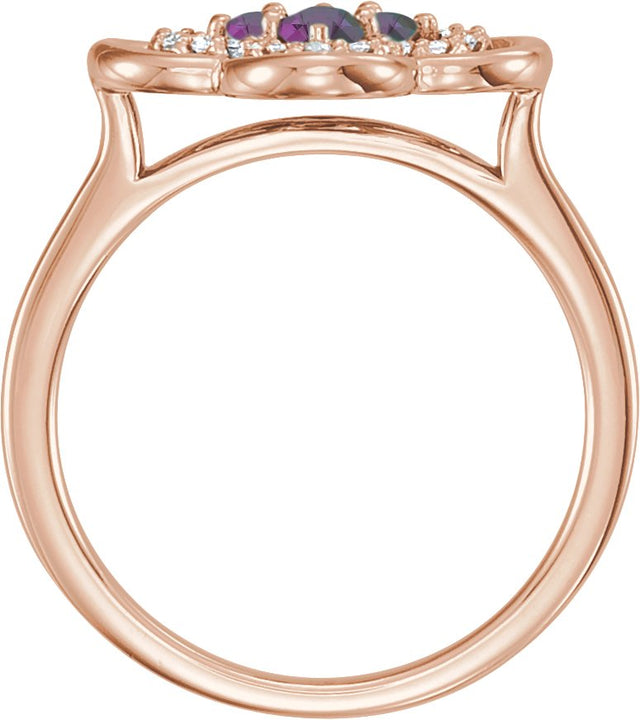14K Gold Round Lab-Grown Alexandrite Clover Ring - Rose Gold - view 4