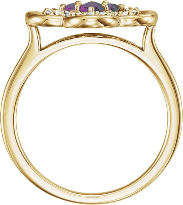 14K Gold Round Natural Alexandrite Clover Ring - Yellow Gold - view 4